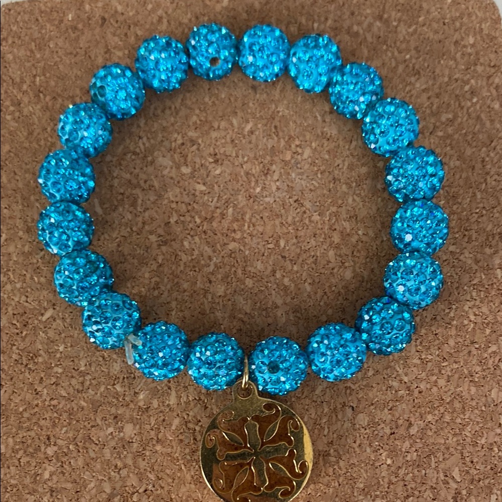 Rustic Cuff Blue and Gold Bracelet with Textured Beads